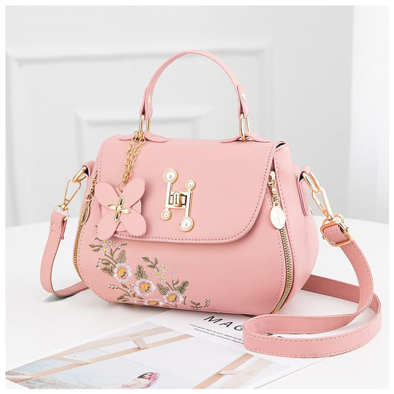 De Linda Handtas Vegan Leer Met Bloemdesign en Gouden Hardware