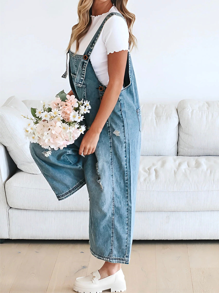 Losse Pas Versleten Denim Overalls