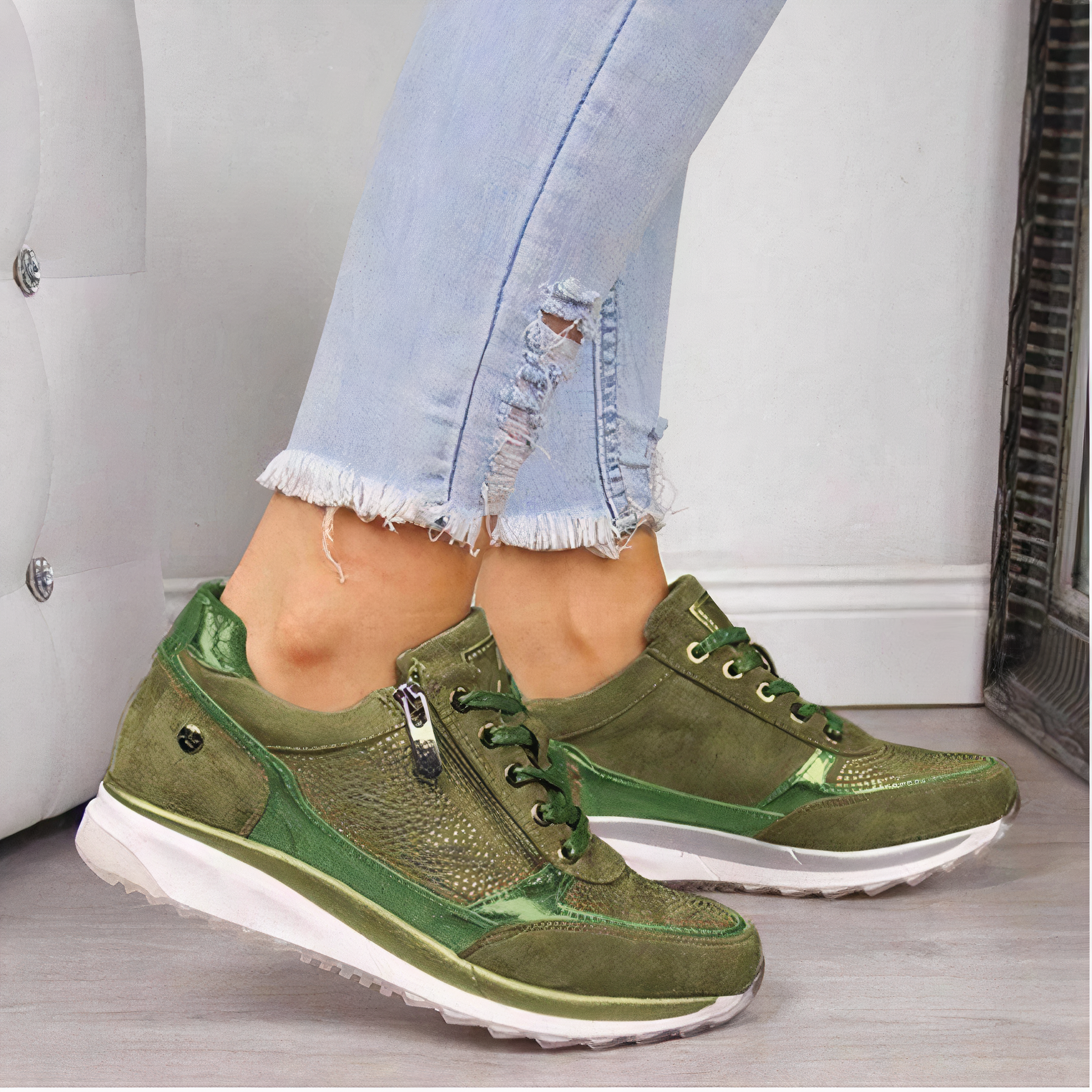 Comfortabele Dames Sneakers Met Veters En Rits