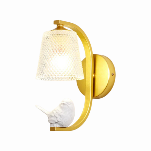 BirdLuxe - Elegante Wandlamp met Vogelontwerp – Hout en Glas voor Slaapkamer