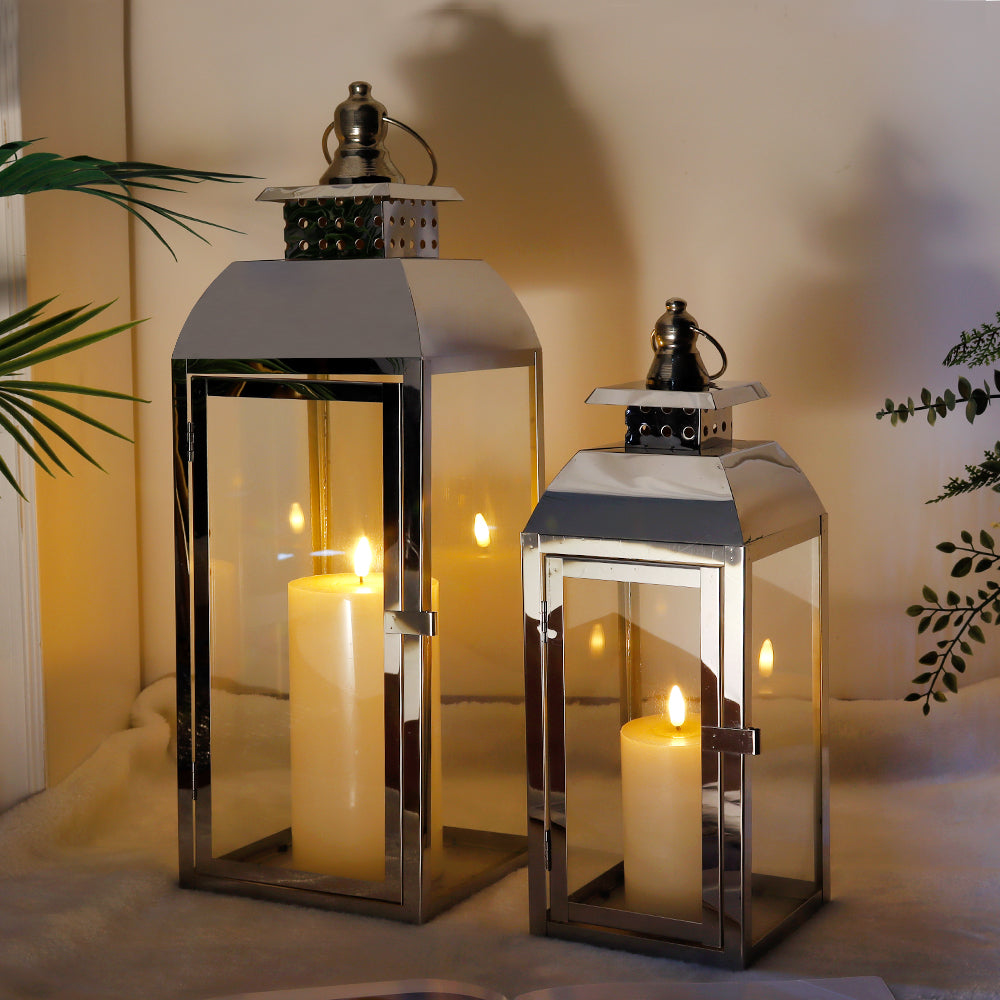 20,5"&15" Hoge RVS Decoratieve Kaarsenlantaarns (Set van 2)