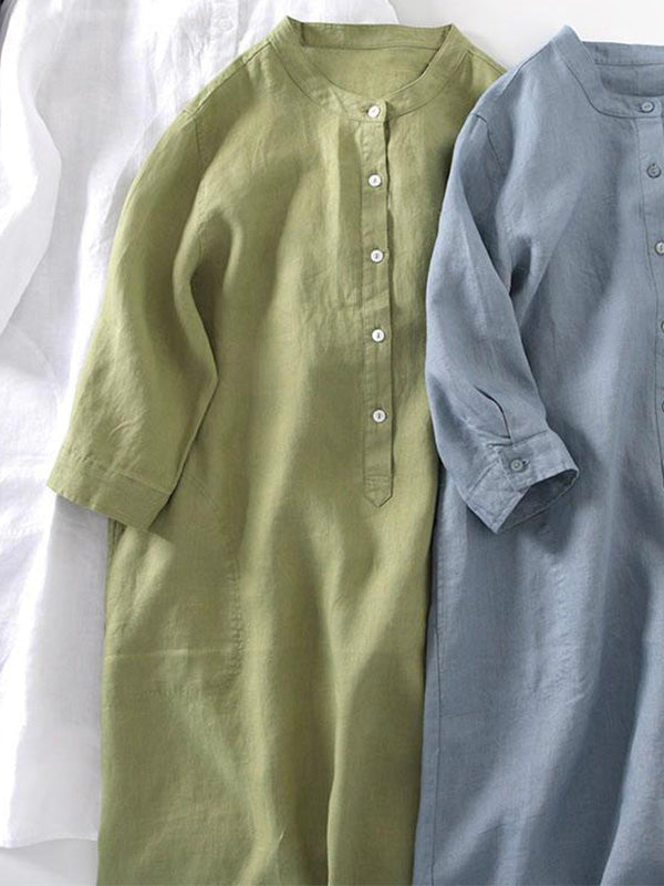 Middellange Mouwen Losse Linnen Shirt Jurken