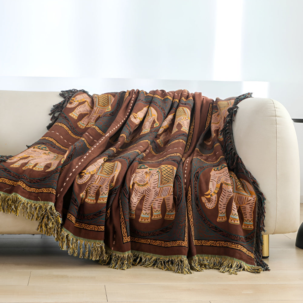 Bohemian Olifant Print Tassel Deken