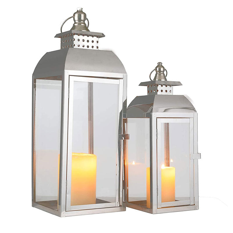 20,5"&15" Hoge RVS Decoratieve Kaarsenlantaarns (Set van 2)