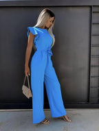 Jumpsuit met Vlindermouwen en Brede Pijpen – Elegant & Veelzijdig