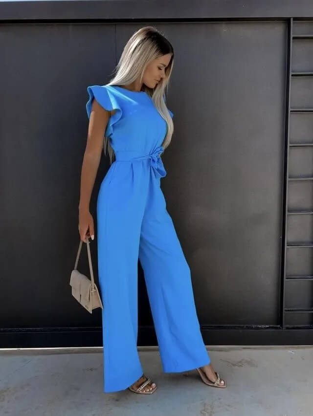 Jumpsuit met Vlindermouwen en Brede Pijpen – Elegant & Veelzijdig