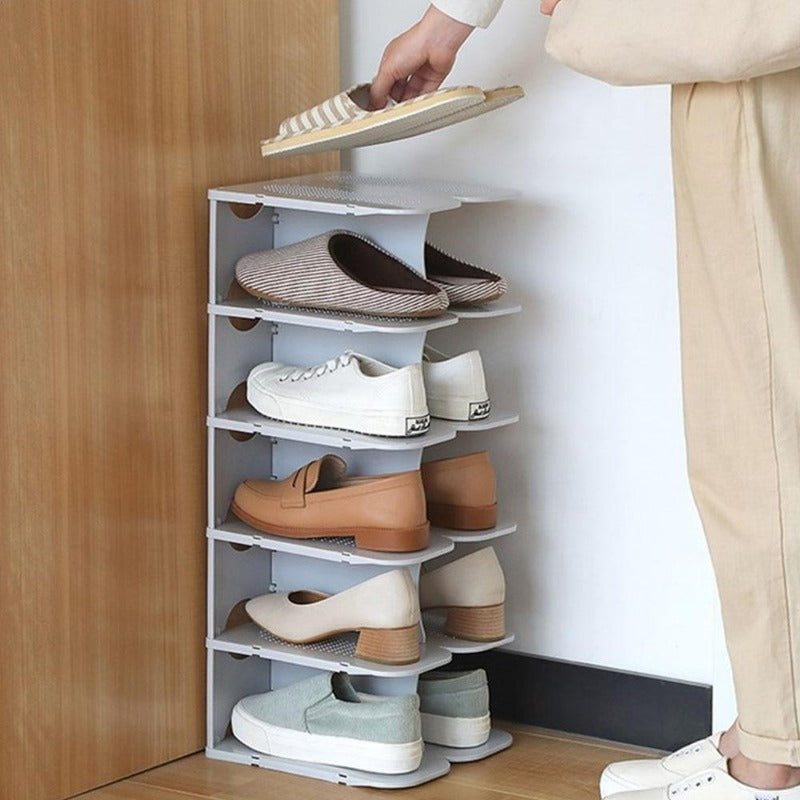 Modulaire 6-laags Schoenenopbergplanken – Stapelbare en Inklapbare Organizer van Duurzaam Polypropyleen in Beige, Grijs of Wit