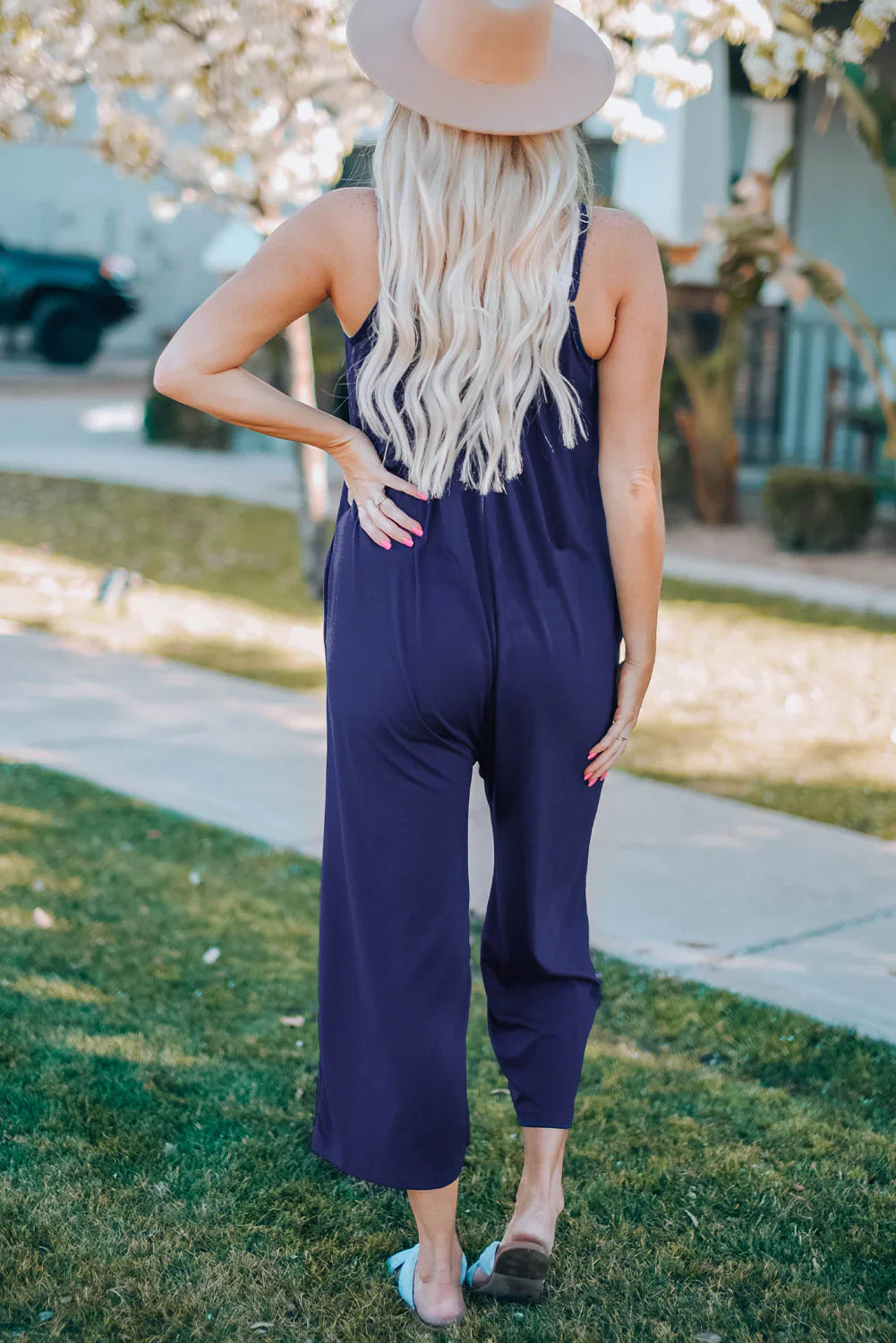 Dames Spaghetti Band Brede Pijp Jumpsuit