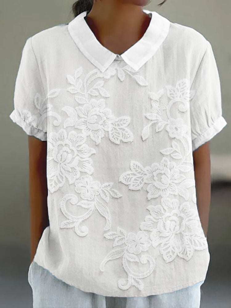 Vintage Gedrukt Blouse Met Bloemen Borduursels Voor Dames