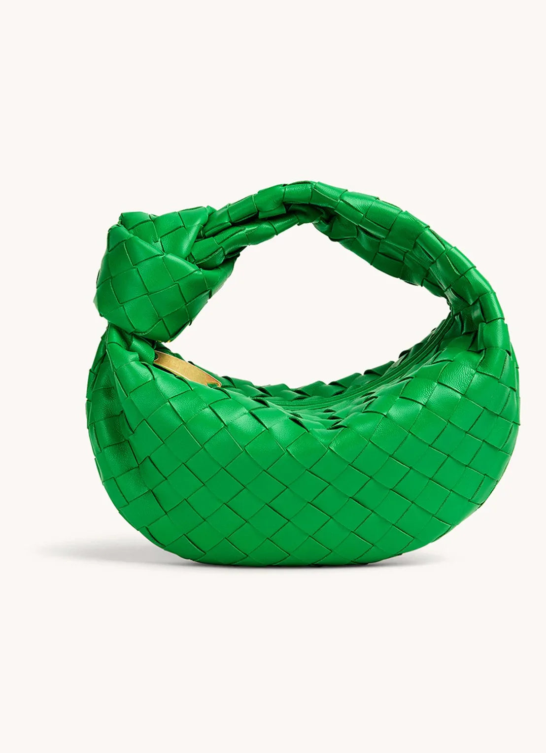Dames Handtas - Echt Leer - Gevlochten Design - Luxe Halvemaan Vorm - Knopenhandvat