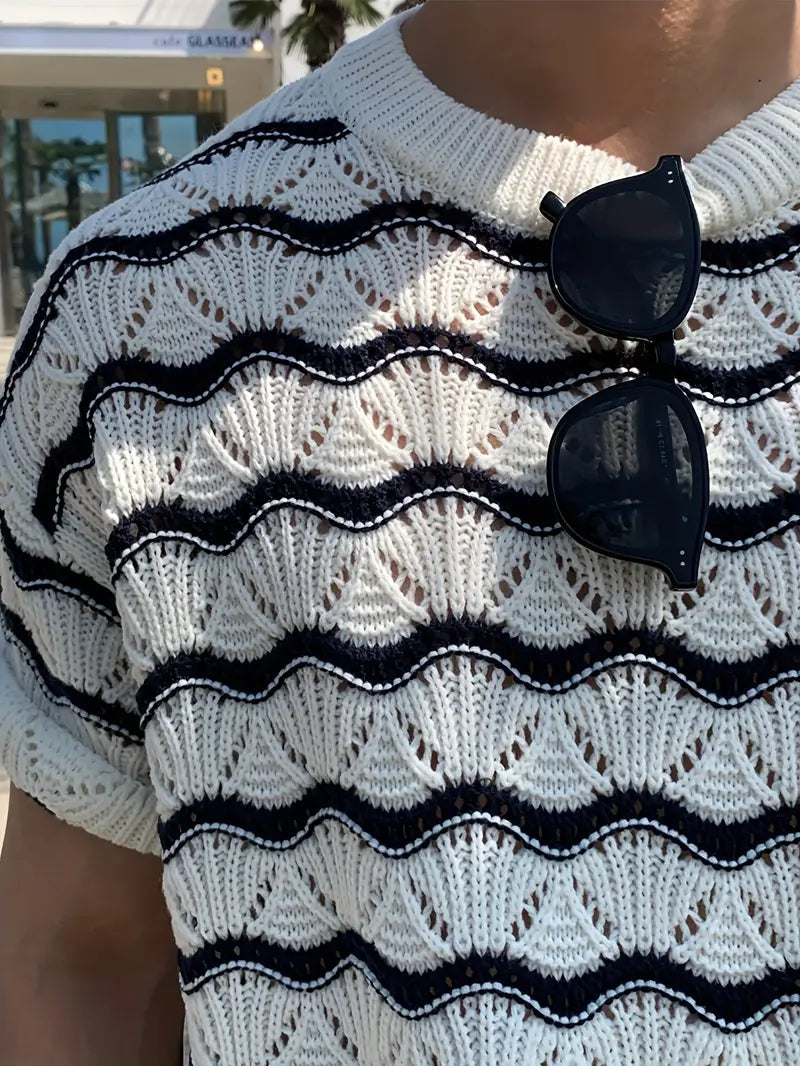 Risacca Ripple Patroon Gebreide T-Shirt voor Dames en Heren