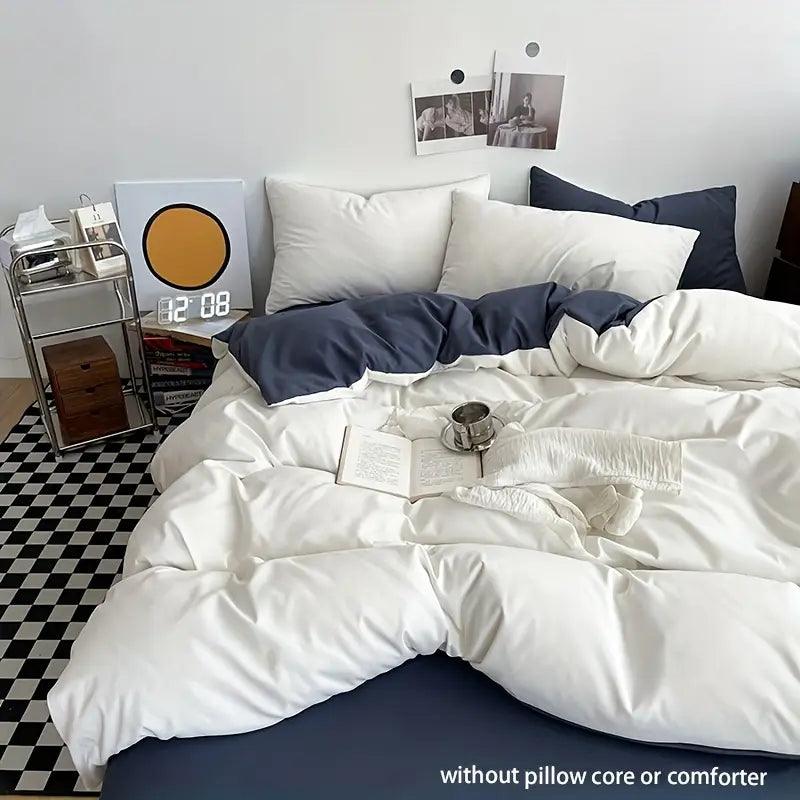 Wit-Blauw Dekbed – Effen Dekbedovertrek in Minimal Look