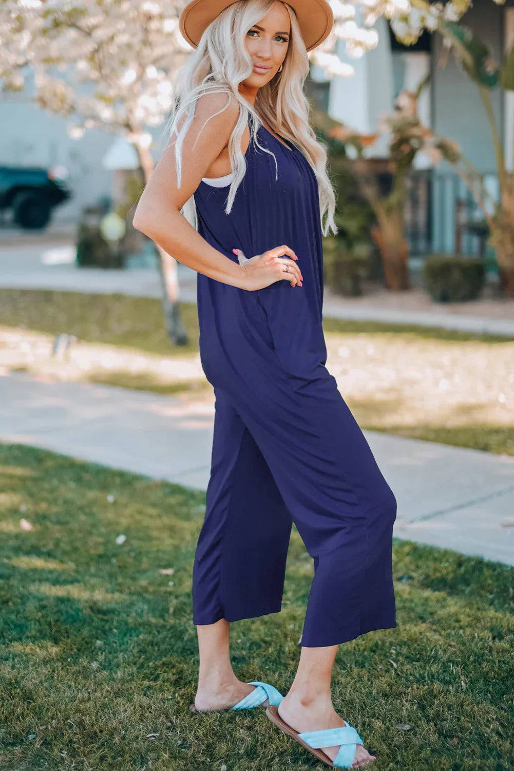 Dames Spaghetti Band Brede Pijp Jumpsuit