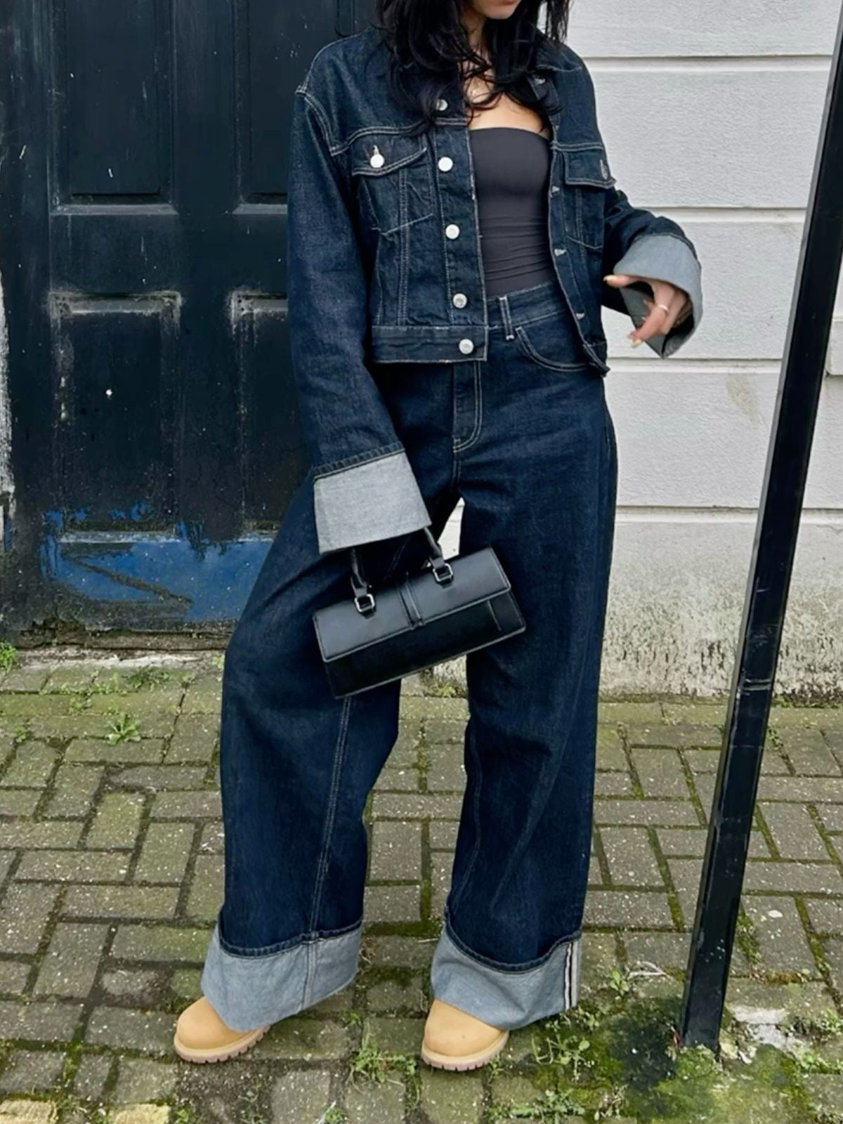 Dames Denim Set – Trucker Jacket & High Waist Wide Leg Jeans – Relaxed Fit