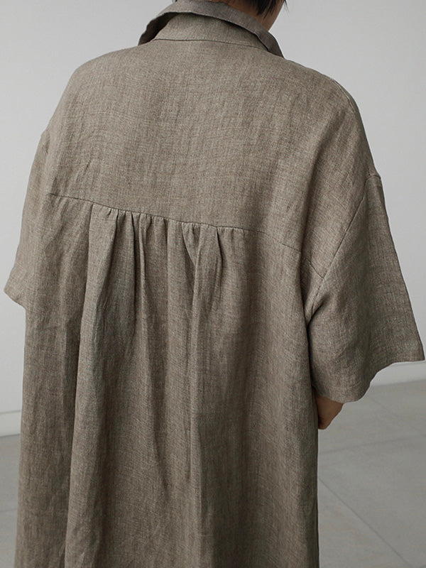Losse Katoenen en Linnen V-Hals Shirtjurk