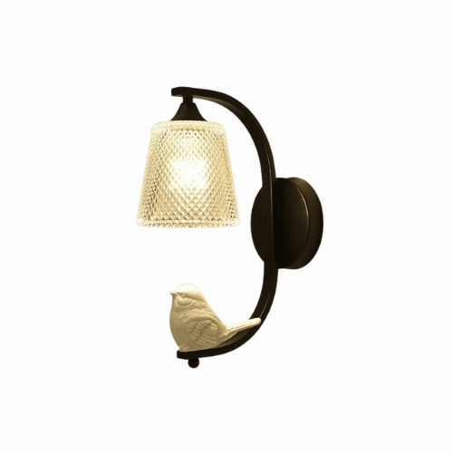 BirdLuxe - Elegante Wandlamp met Vogelontwerp – Hout en Glas voor Slaapkamer