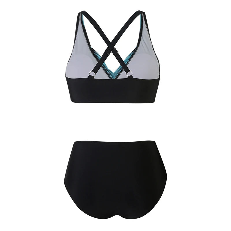 Hoge Taille Bikini Set Dames met Modieuze Print en Draadloos Design voor Comfort en Stijl tijdens Zomeractiviteiten