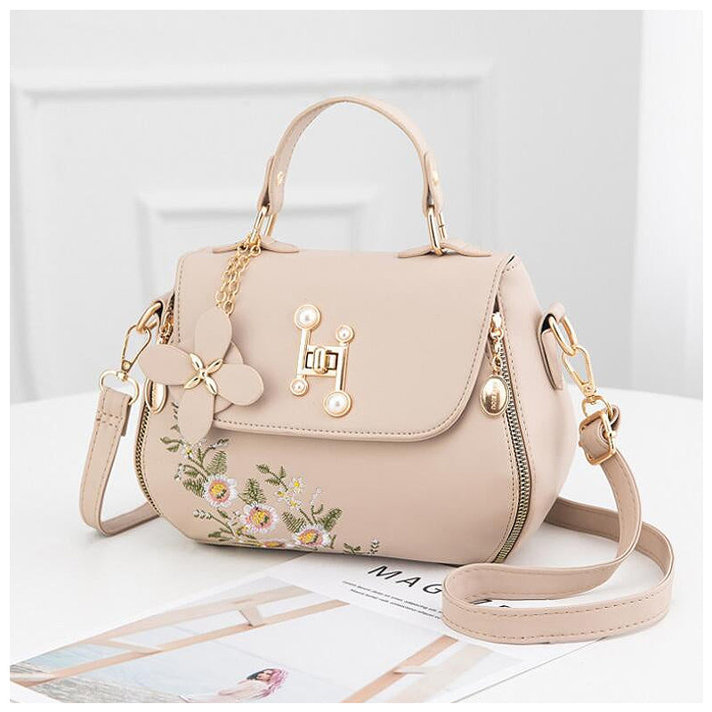 De Linda Handtas Vegan Leer Met Bloemdesign en Gouden Hardware