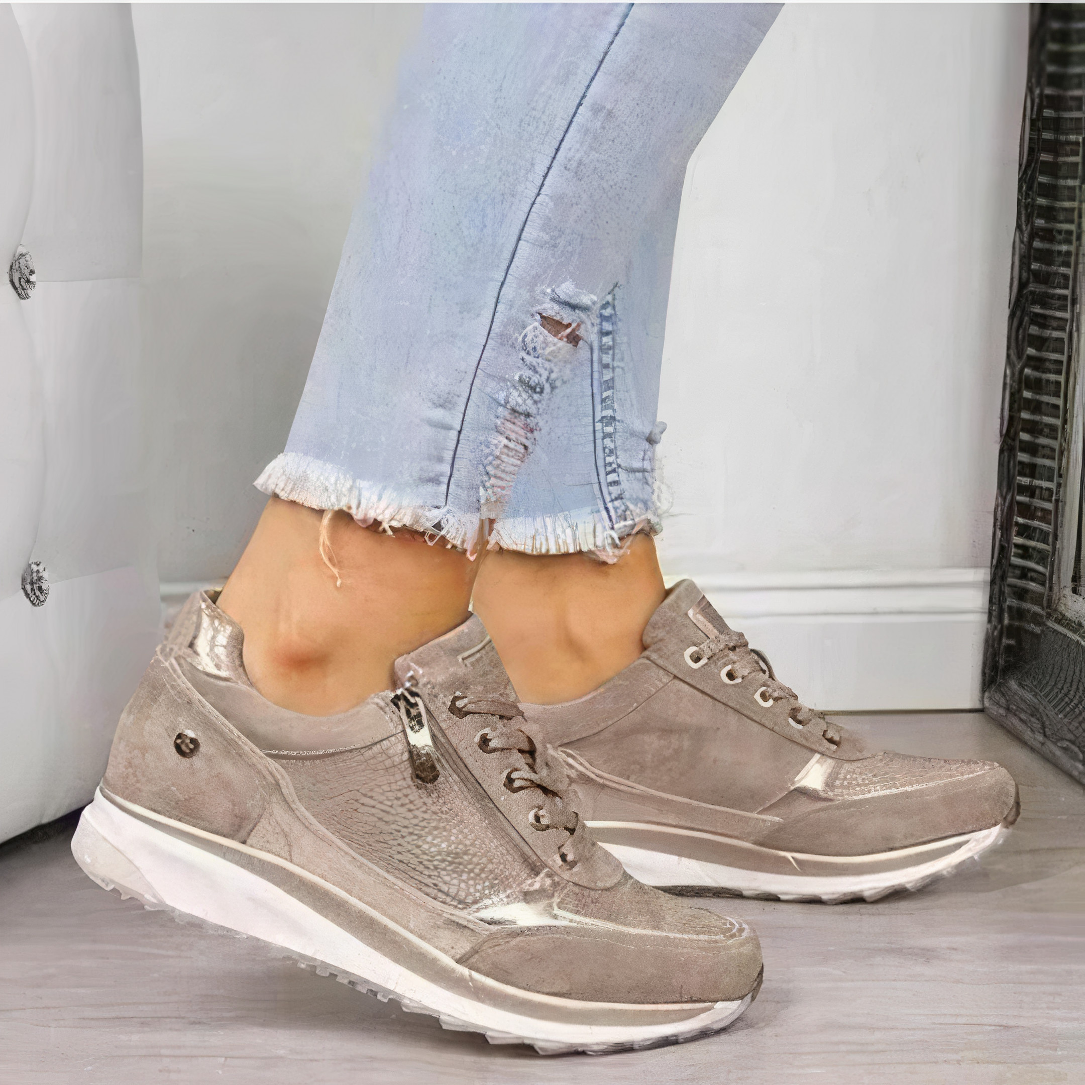 Comfortabele Dames Sneakers Met Veters En Rits