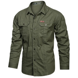 Heren Utility Shirt Met Borstzakken Lange Mouwen En Knoopsluiting Voor Comfortabele Stijl En Functionaliteit