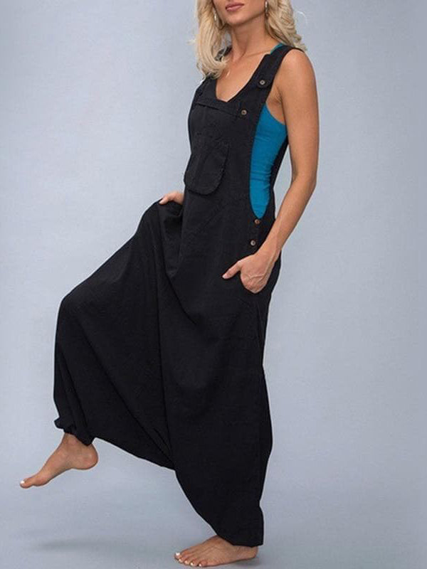 Dames U-hals Mouwloze Harem Wijde Pijpen Jumpsuit