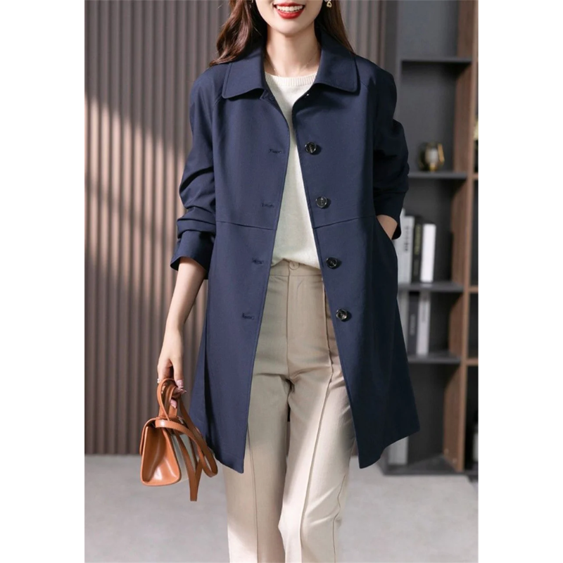 Trenchcoat Dames Getailleerde Pasvorm Middenlengte Knopen
