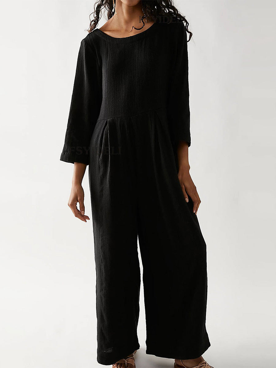 Dames U-Hals Achter Lange Mouw Jumpsuit
