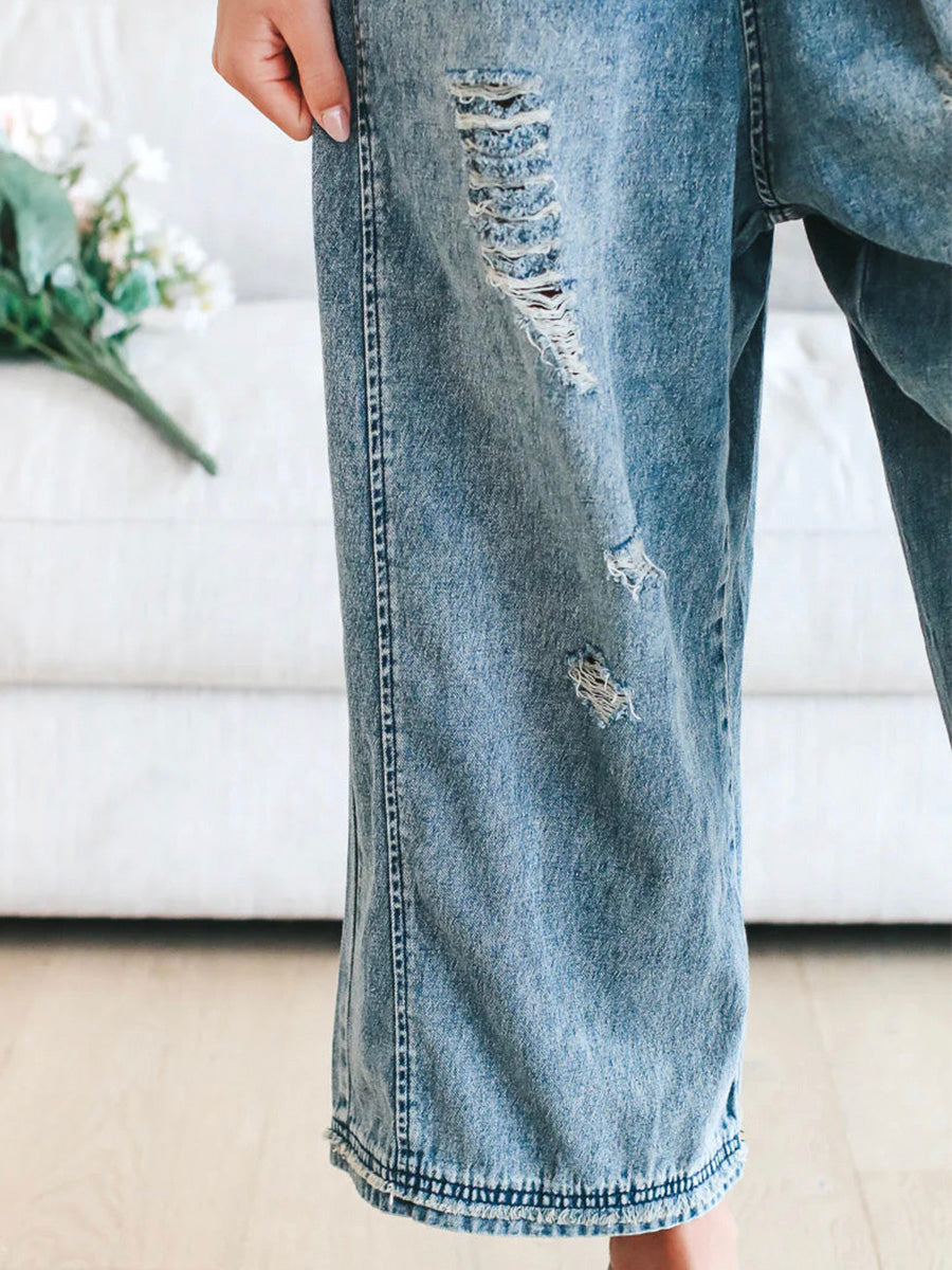 Losse Pas Versleten Denim Overalls