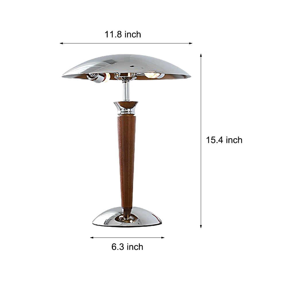 Vintara I Retro Paddenstoel Tafellamp – Chroom en Hout met Dimmer