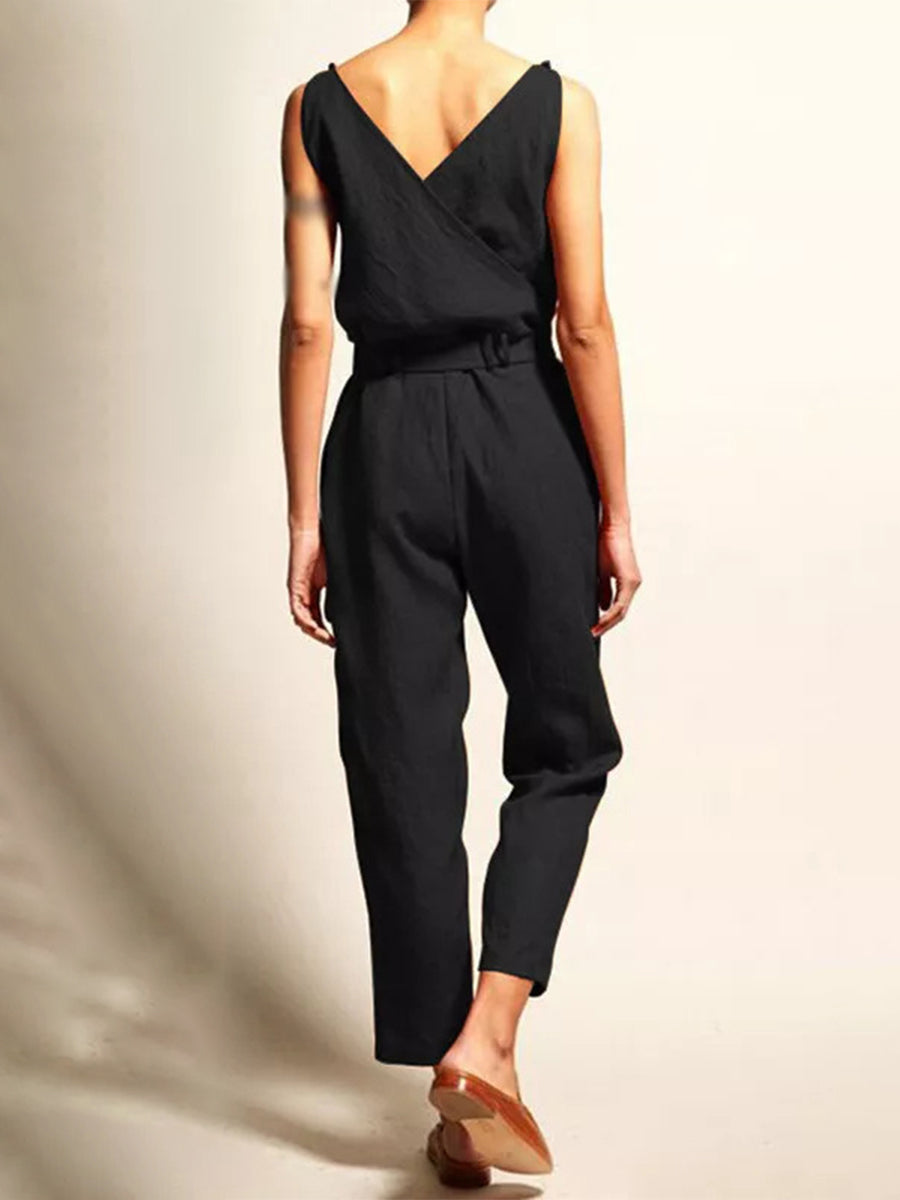 V-hals Casual Jumpsuit Met Ceintuur