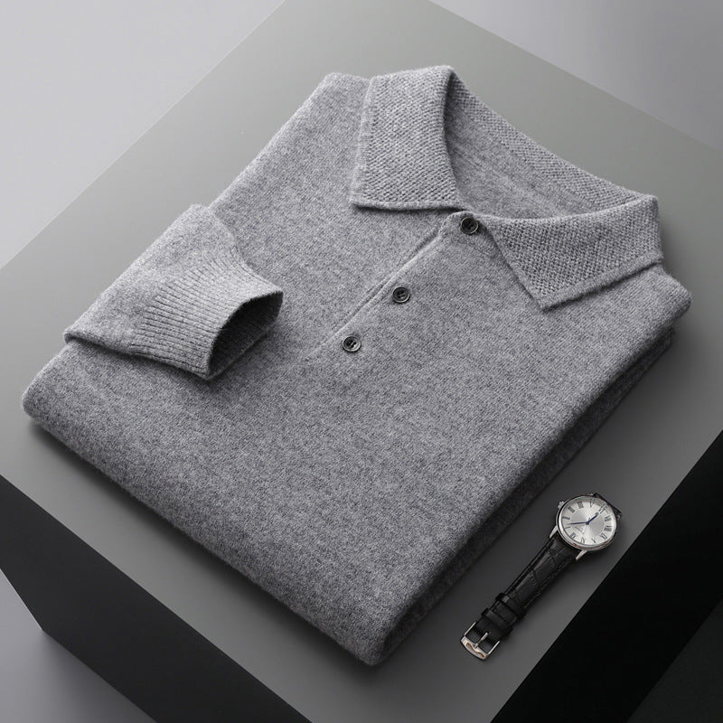 Cashmere/Merino Wol Lange Mouwen Polo Shirt