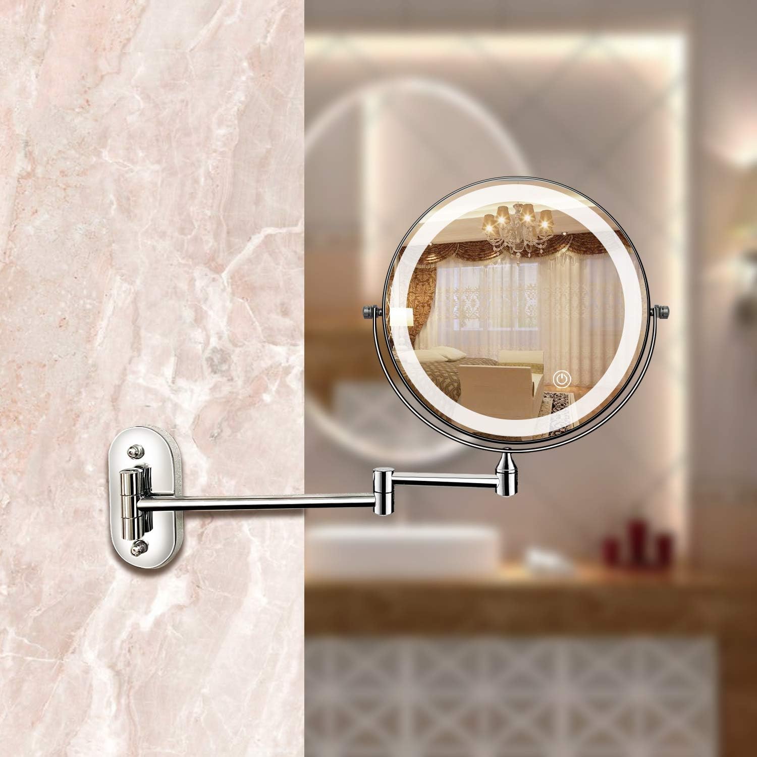 Chroomzilver Oplaadbare LED-vergrotende spiegel voor make-up en badkamer-4