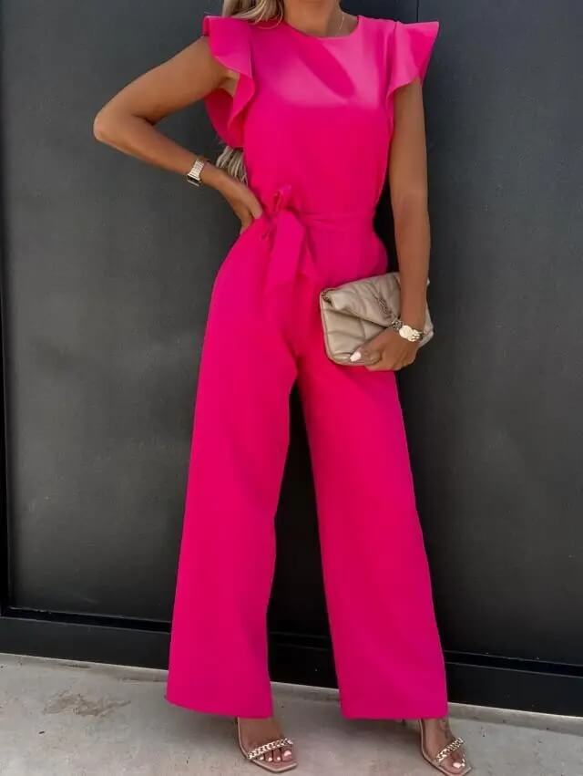 Jumpsuit met Vlindermouwen en Brede Pijpen – Elegant & Veelzijdig