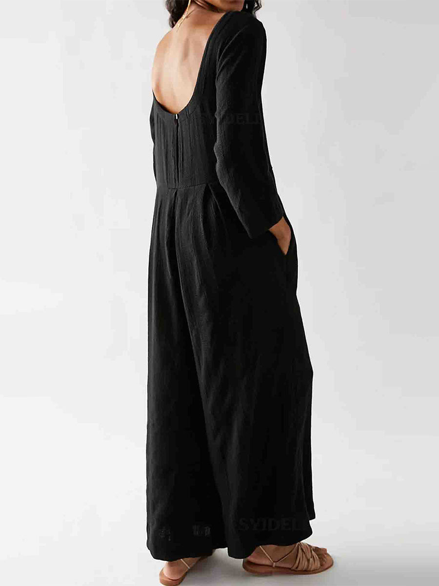 Dames U-Hals Achter Lange Mouw Jumpsuit