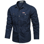 Heren Utility Shirt Met Borstzakken Lange Mouwen En Knoopsluiting Voor Comfortabele Stijl En Functionaliteit