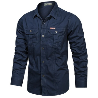Heren Utility Shirt Met Borstzakken Lange Mouwen En Knoopsluiting Voor Comfortabele Stijl En Functionaliteit