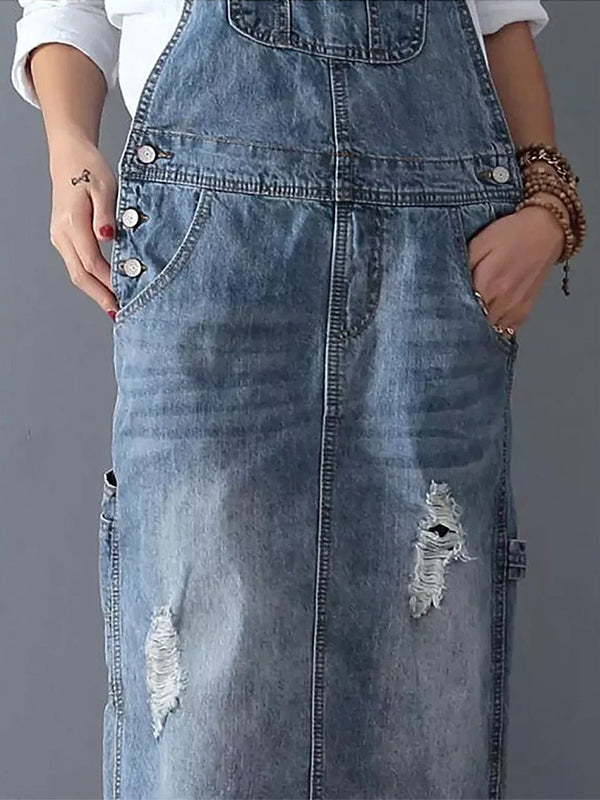 Rug Splits Versleten Denim Overalls Jurk