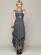 Franse Romantische Ongelijke Zoom Kant Maxi Jurk