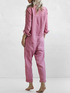 Knopen Casual Revers Zak Lange Mouwen Jumpsuit