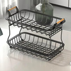 2-Laags Fruitorganizer van Duurzaam Metaal met Houten Handvatten – Modern Minimalistisch Ontwerp voor Keukenopslag