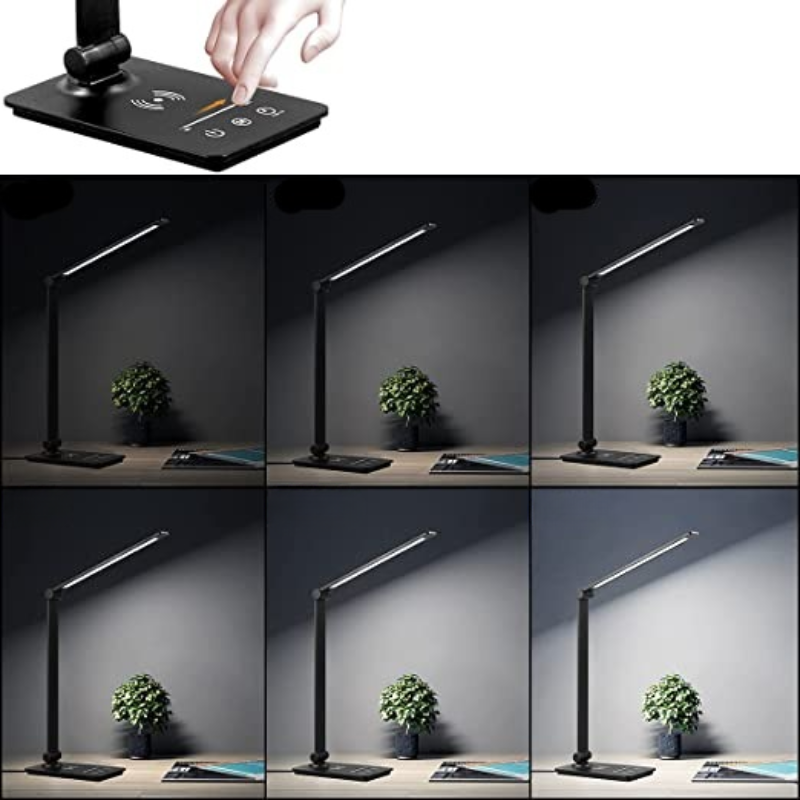 LED Bureaulamp met Draadloze Oplader & Touchbediening – Zwart, Dimbaar en Verstelbaar