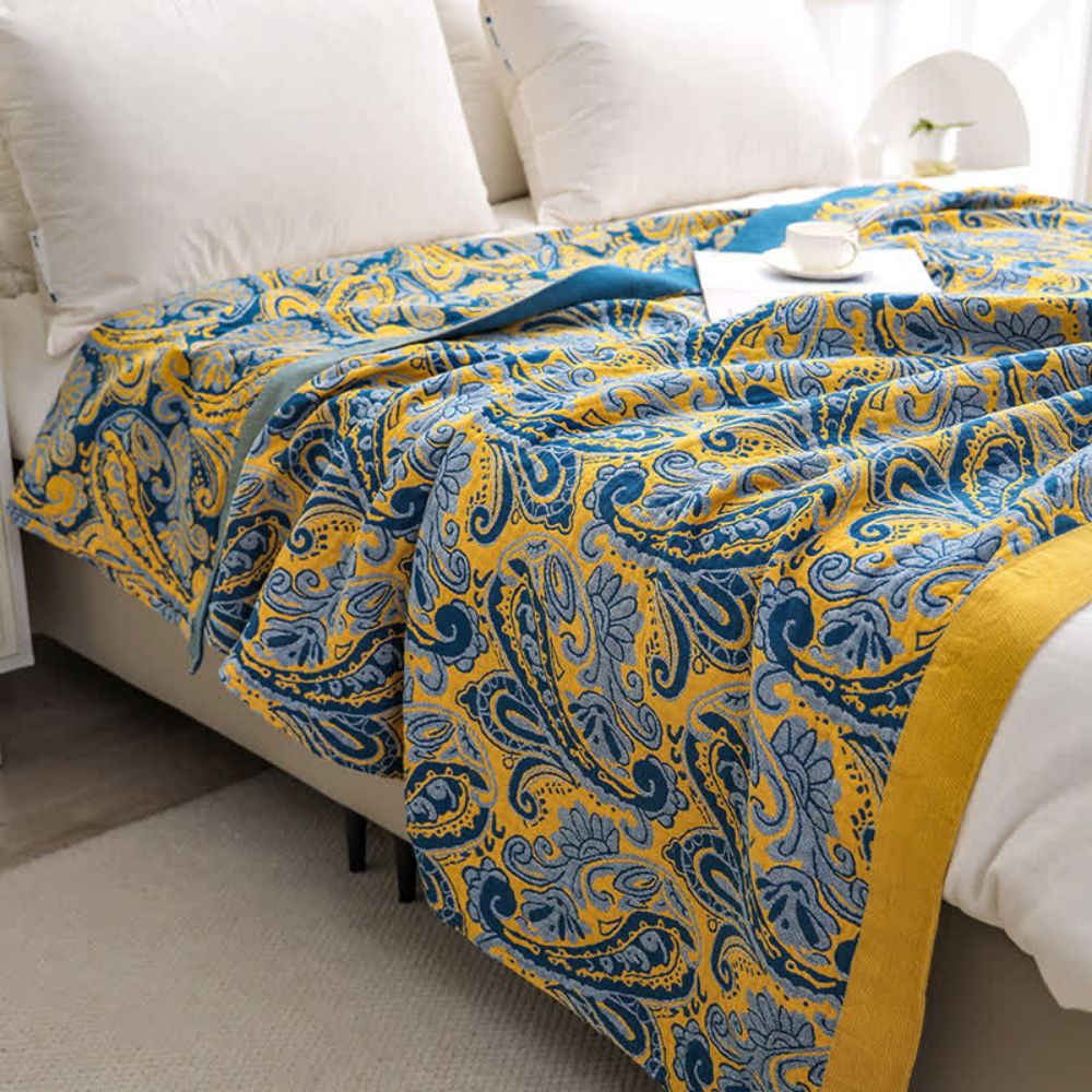 Azure Gouden Retro Katoenen Deken