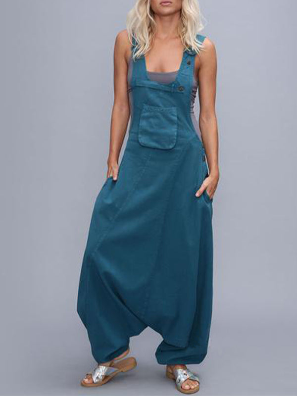 Dames U-hals Mouwloze Harem Wijde Pijpen Jumpsuit