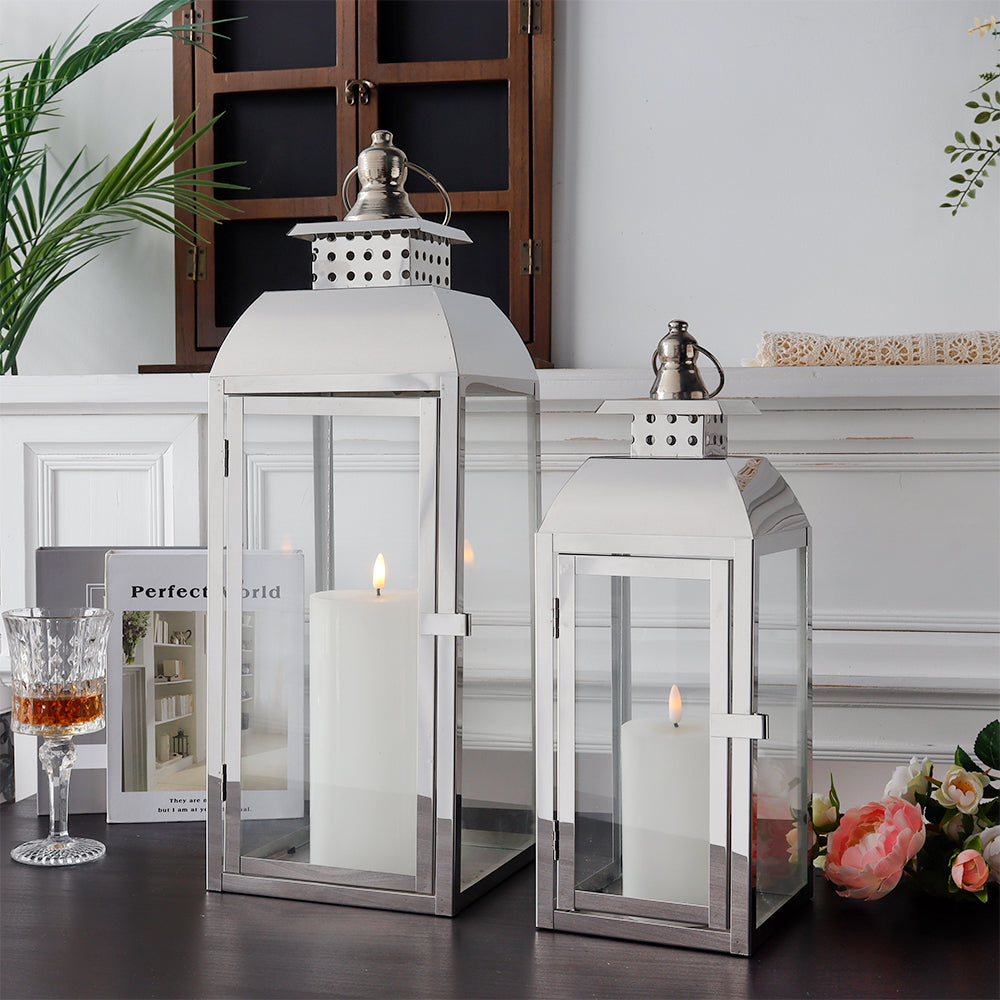 20,5"&15" Hoge RVS Decoratieve Kaarsenlantaarns (Set van 2)