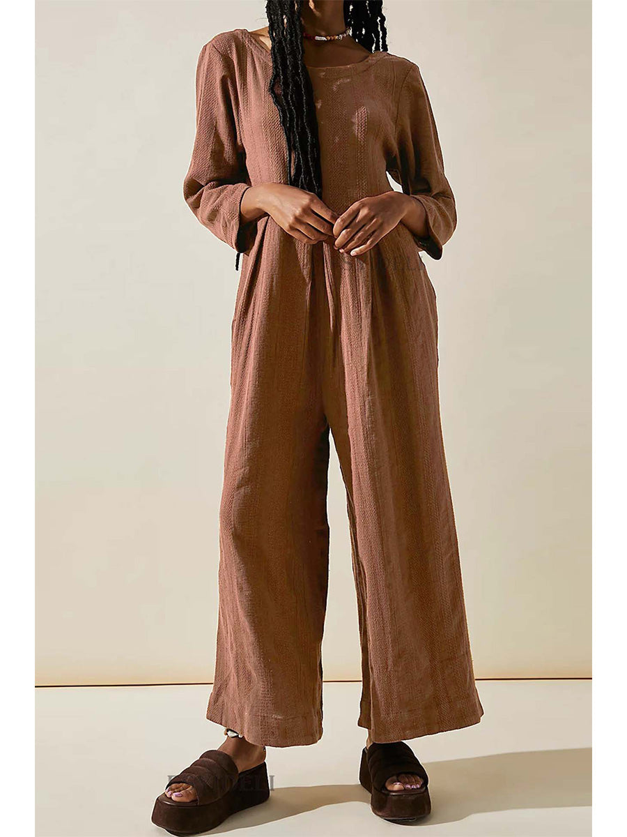 Dames U-Hals Achter Lange Mouw Jumpsuit