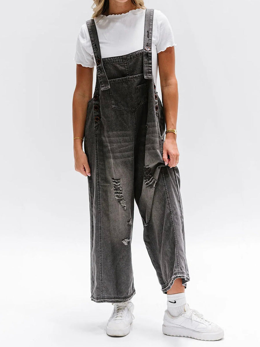 Losse Pas Versleten Denim Overalls