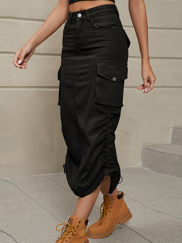 Dames Trekkoord Rok Zijkant Casual Denim Cargo Rok