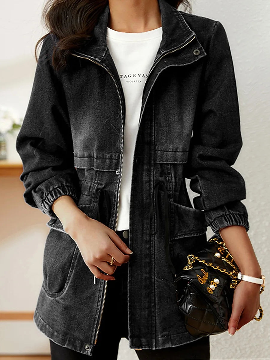 Dames Spijkerjas met Ritszakken - Winddichte denim jacket