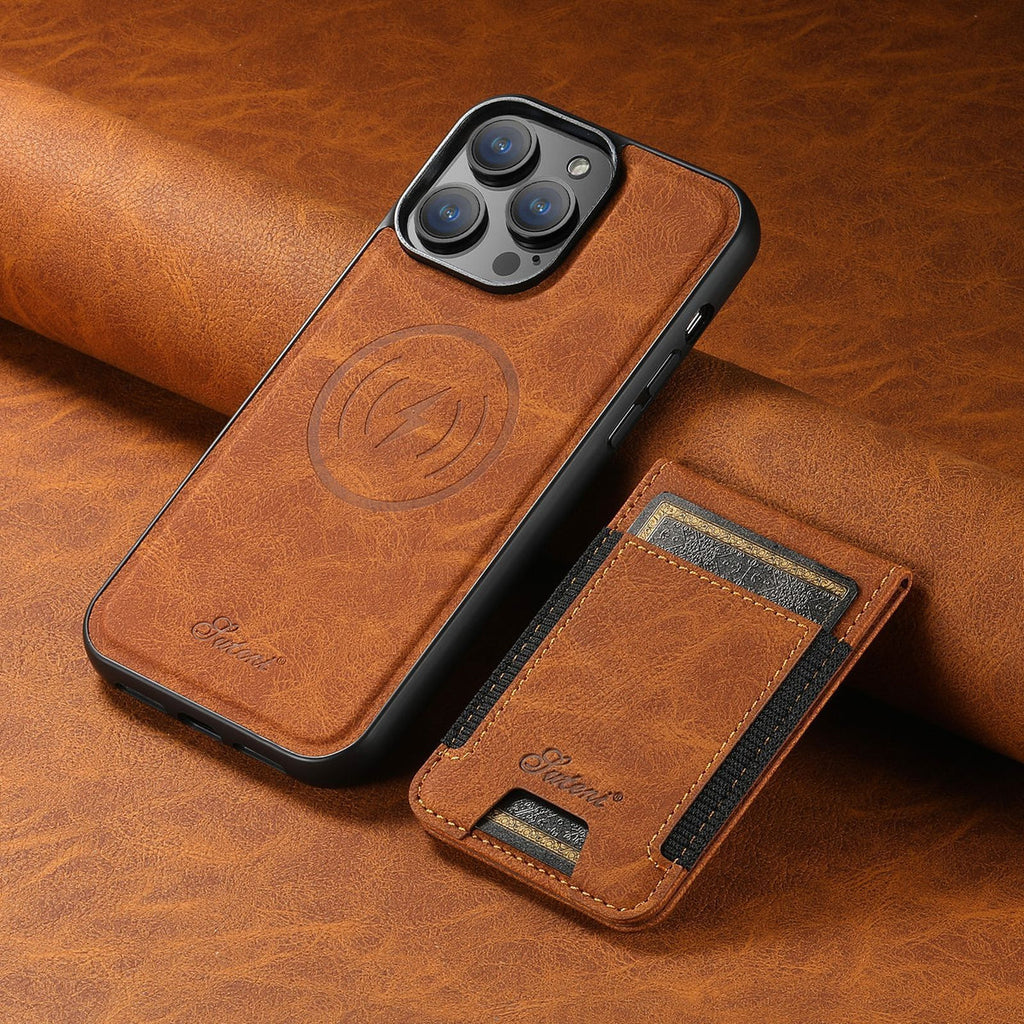 Leren Telefoonhoes Bruin Met Kaarthouder Compatibel