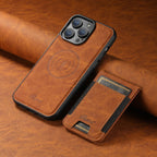 Leren Telefoonhoes Bruin Met Kaarthouder Compatibel